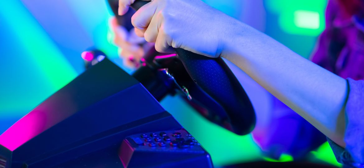 cybersport gamer play car racing